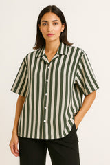 Girls Oversized Boxy Fit Button-Down Strip Shirt