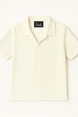 CABEL KNIT CUT NECK POLO T-SHIRT