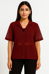 Girls Oversized See-Through Baggy Crop-Cut Button-Down Shirt