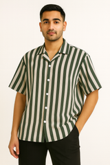 Boys Oversized Boxy Fit Button-Down Strip Shirt