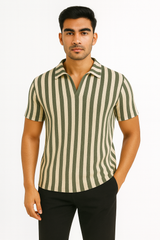 CUT NECK STRIPS POLO