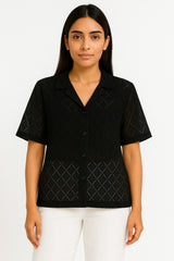 Girls Oversized See-Through Baggy Crop-Cut Button-Down Shirt