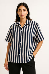 Girls Oversized Boxy Fit Button-Down Strip Shirt