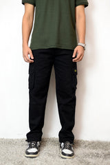 Black Twill Relax fit Six Pocket Cargo