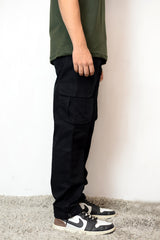 Black Twill Relax fit Six Pocket Cargo