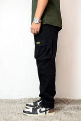 Black Twill Relax fit Six Pocket Cargo