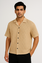 Boys Oversized See-Through Baggy Crop-Cut Button-Down Shirt