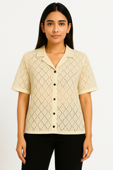 Girls Oversized See-Through Baggy Crop-Cut Button-Down Shirt