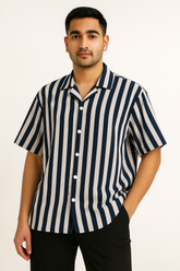 Boys Oversized Boxy Fit Button-Down Strip Shirt