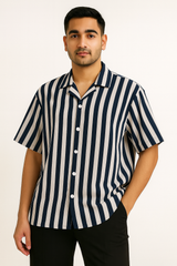 Boys Oversized Boxy Fit Button-Down Strip Shirt