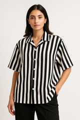 Girls Oversized Boxy Fit Button-Down Strip Shirt