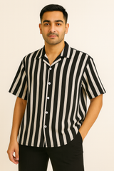 Boys Oversized Boxy Fit Button-Down Strip Shirt