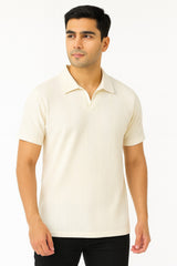 CABEL KNIT CUT NECK POLO T-SHIRT