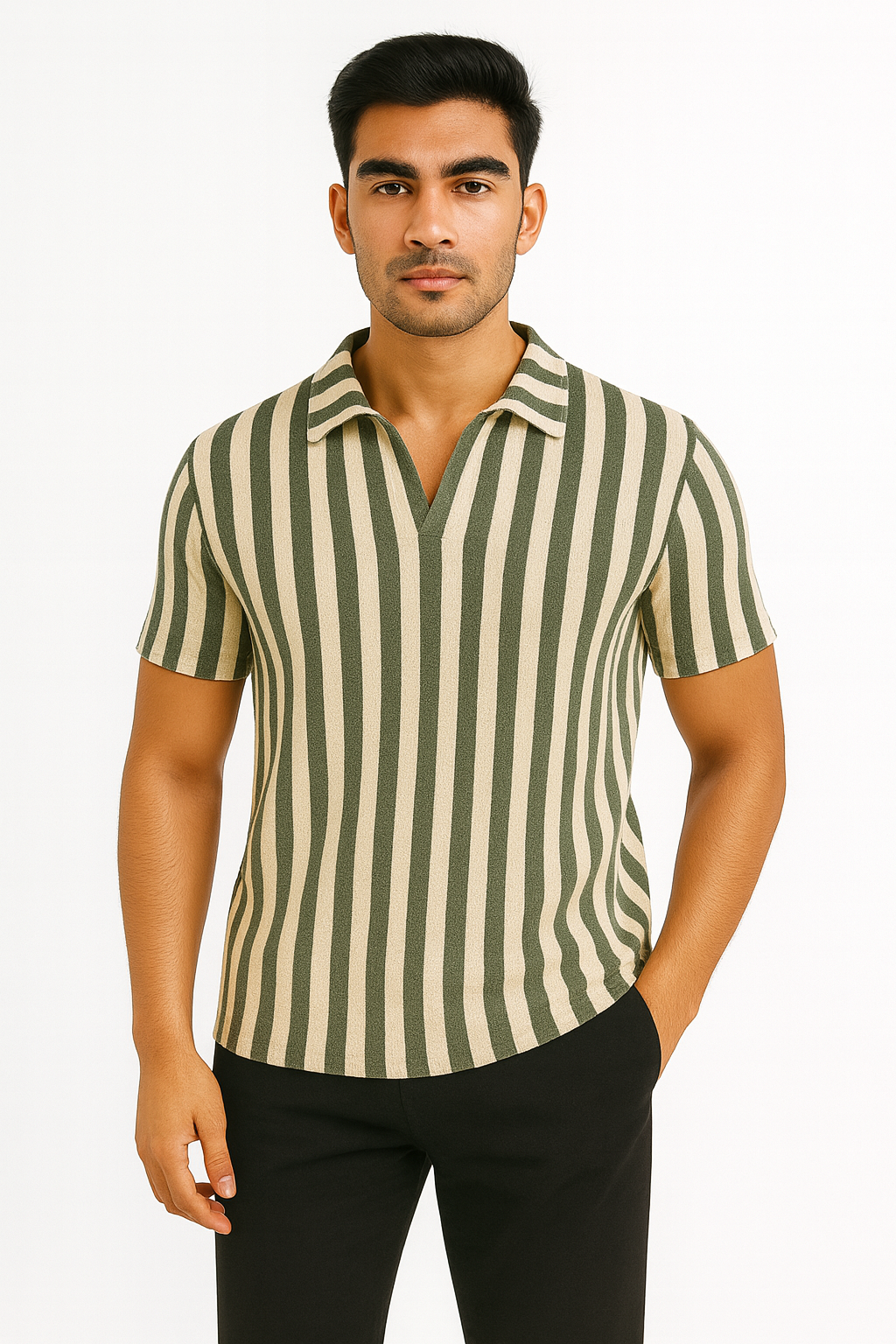 CUT NECK STRIPS POLO
