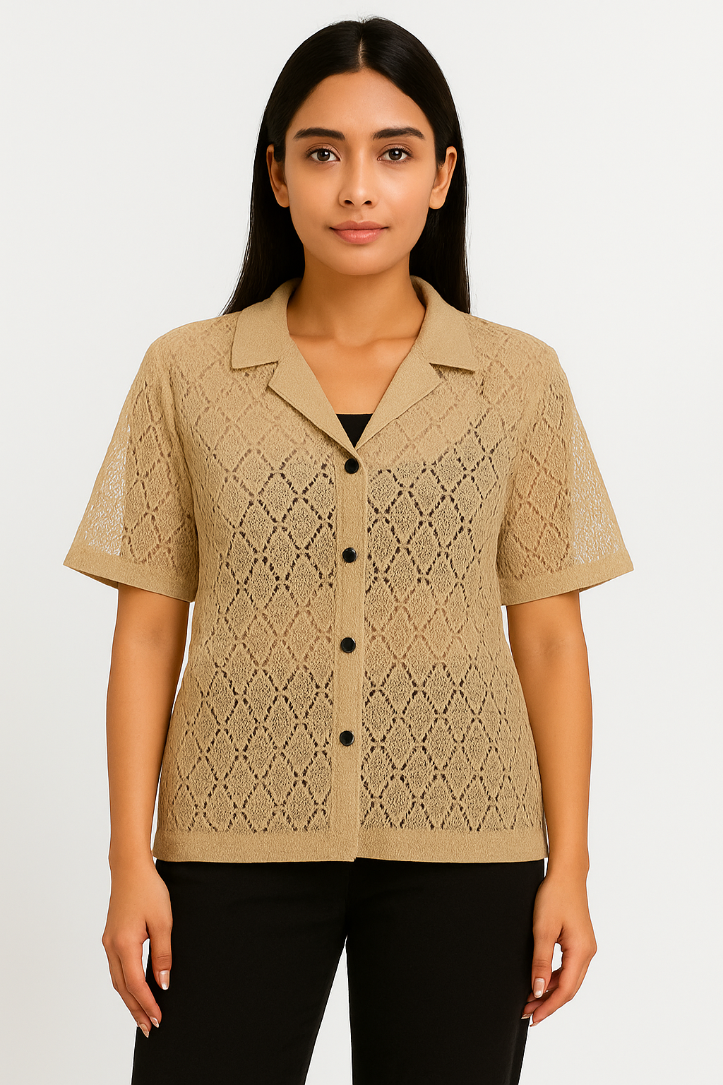 Girls Oversized See-Through Baggy Crop-Cut Button-Down Shirt