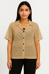 Girls Oversized See-Through Baggy Crop-Cut Button-Down Shirt